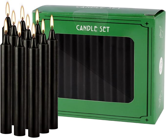 40-Pack of 4-Inch Black Taper Candles - Smokeless, Long-Burning (1.5 Hours Each) - Ideal for Dinners, Parties, Ceremonies, and Shabbat Observances