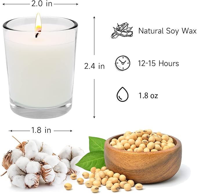 Unscented White Votive Candles in Glass 20 Packs Small Soy Wax Votives for Wedding Party Dinner Table