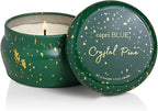 Capri Blue Glimmer Mini Tin - Crystal Pine Scented Candle with Mini Tin Candle Holder - Soy Wax Blend - Capri Blue Crystal Pine Emerald Green and Gold (3 oz)