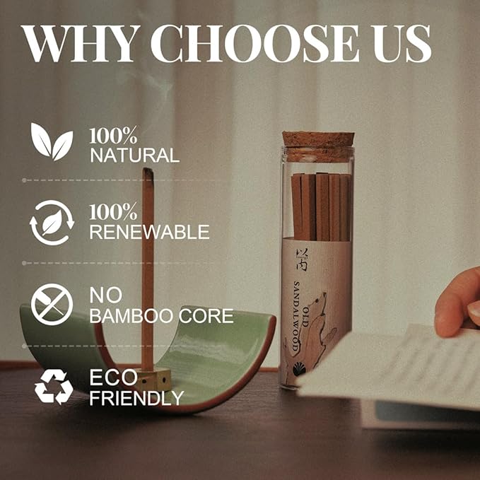 Meditate & Unwind - Innergy Old Sandalwood Incense Sticks, 100% Pure Meditation Incense, 40 Min Burn