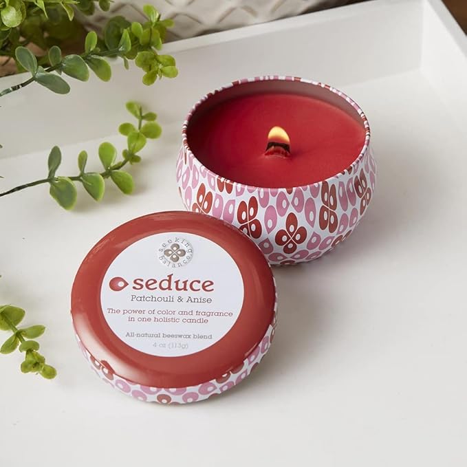 Root Candles Scented Candles in Travel Tin 24-Hour Seeking Balance® Aromatherapy Candle, 4-Ounce, Seduce: Patchouli & Anise