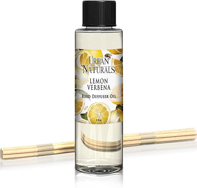 Urban Naturals Lemon Verbena Scented Oil Reed Diffuser Refill | Includes a Free Set of Reed Sticks! 4 oz.