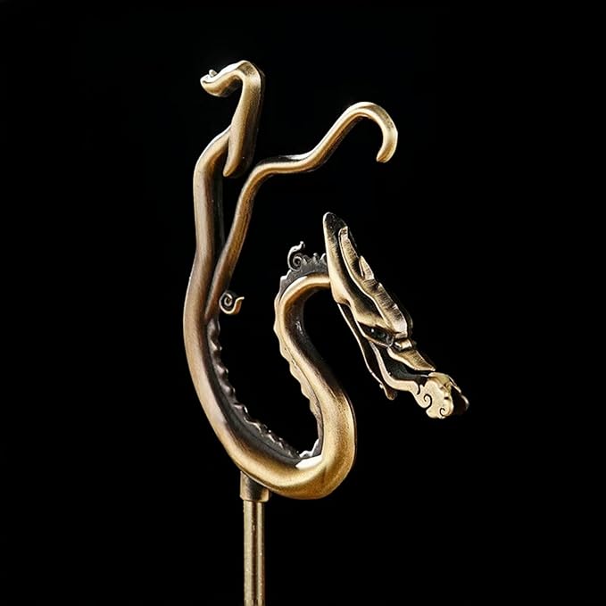 Incense Holder for Sticks with Ash Catcher - Dragon Design Smoke Waterfall, Spill-Proof Bamboo Base & Zinc Alloy Clip for 1-5mm Sticks, Yoga Meditation Zen Altar (13 Inch)