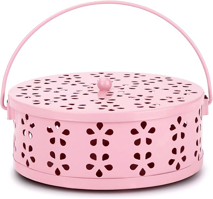 Spiral Coil Incense Burner Holder Home Outdoor Citronella Incense Coil Holder with Handle (Pink)