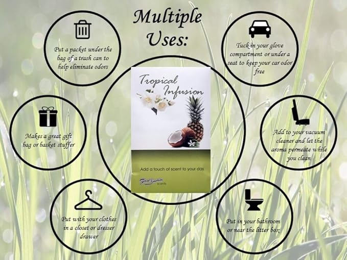 Tropical Infusion Scented Sachets Pack of 3, Spring and Summer - Long-Lasting Scented Bags, Home Fragrance, Air Freshener & Deodorizer for Closet, Room, Drawer, or Cars, Made in US