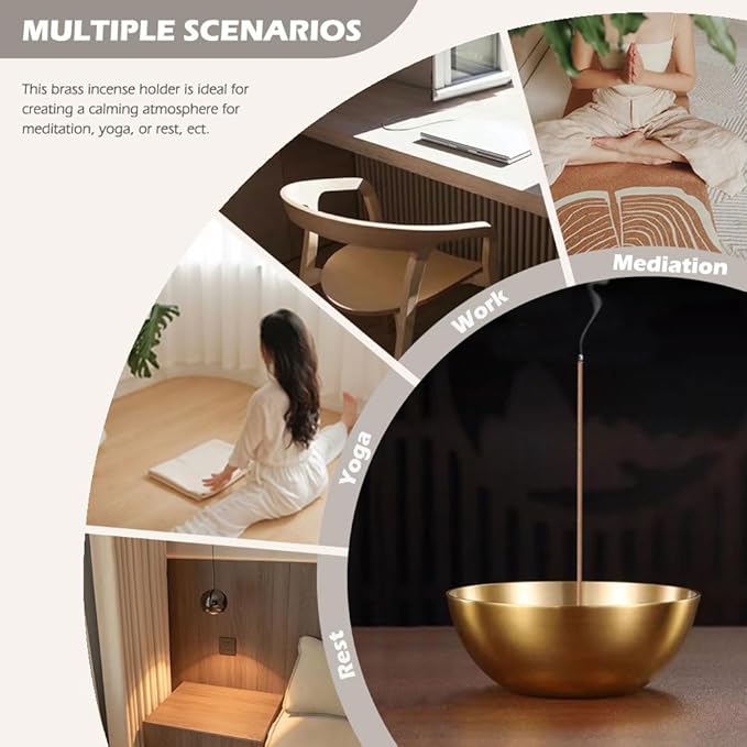 5 Inch Brass Incense Bowl, Large Copper Incense Holder for Sticks/Cones, Offering Bowl, Singing Bowl, Ash Catcher for Altar, Meditation, Yoga (Gold&Yellow)