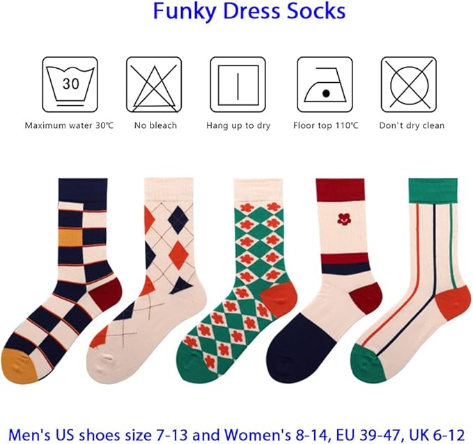 DRASEX Men's Dress Socks Funky Colorful Pattern Cotton Novelty Casual Crew Socks