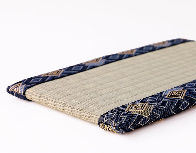 Asayu Mini Tatami mat Made of Real Igusa Rush Grass, Made in Japan, for Bonsai, Doll Stand, Coaster, Incense Holder (Blue)