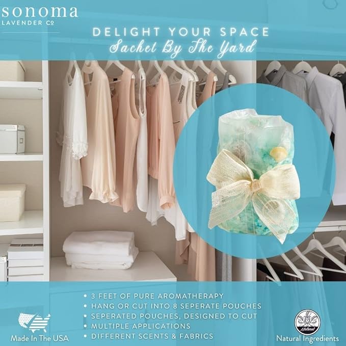 Sonoma Lavender Co, Sachet by The Yard, Fresh Ocean Air Fragrance, Essential Oils, for Home, Bath Room and Closet
