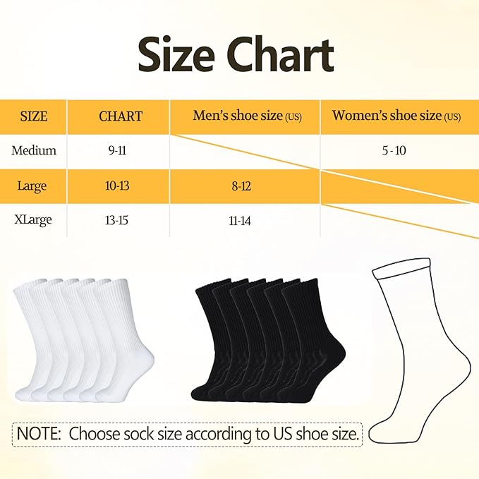 +MD Crew Socks for Men 6 Pairs, Viscose Bamboo Socks, Mens Dress Socks with Soft Cushioned, Smell Control, Black White