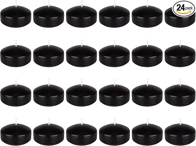Mega Candles 24 pcs Unscented Black Floating Candles, Hand Poured Wax Candle 2 Inch Diameter, Home Décor, Wedding Receptions, Occasions, Festivities, Events, Meditations, Tranquility, Spa