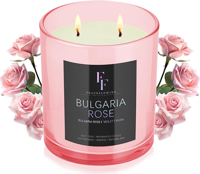 Bulgaria Rose Scented Candle, 2-Wick Luxury Soy Wax Candle, 9 oz Aromatherapy Candle Home Fragrance Candles Gift