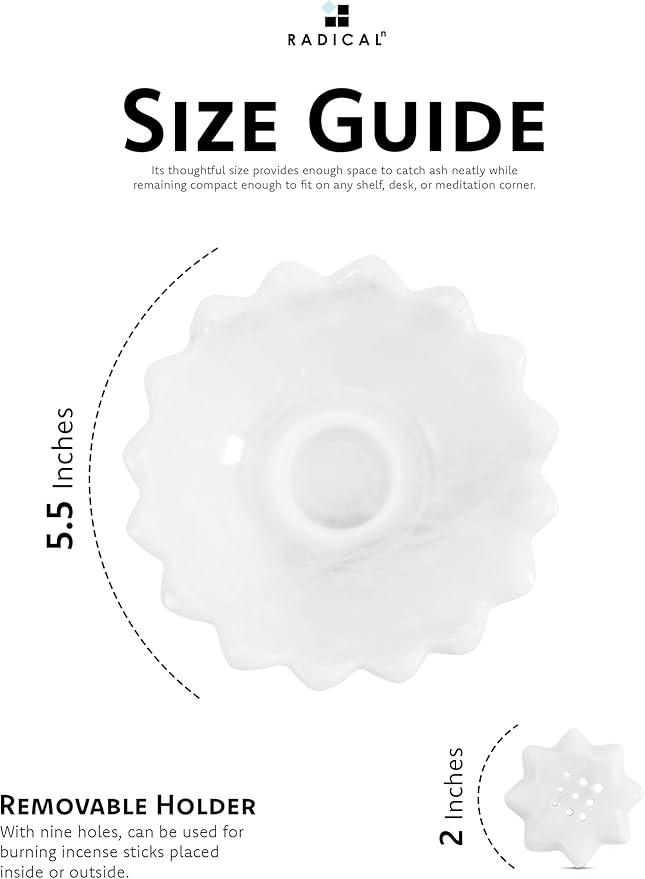 Radicaln Marble Incense Holder 5.5" Inches White Handmade Palo Santo Stick for Home Décor, Modern Incense Holder for Sticks, Citronella incenses Stick for Room & Office Aromatherapy