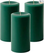 Mister Candle Dripless Unscented Pillar Candles, Set of 3 Hand Poured Hunter Green Pillar Candles, Solid Color Non-Scented Candles for Home Decor, Premium Wax, 80 Hr Burn Time, 3x6 Inch