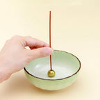 Asayu Japanese Lotus Incense Holder for Sticks 4.1 inch (105mm), Traditional Made in Japan Ceramic Ash Catcher and Brass Incense Burner Set - Light Green