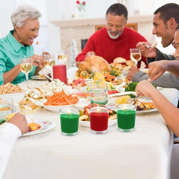 Set of 4 Green Votive Candles for Christmas and St. Patrick's Day, Clear Glass Filled Unscented Soy Wax Candle for Spring Home Decoration and DIY