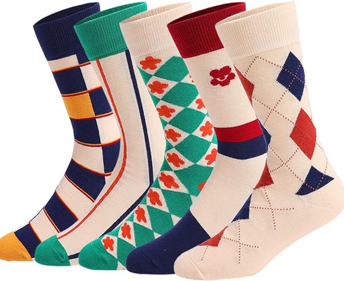 DRASEX Men's Dress Socks Funky Colorful Pattern Cotton Novelty Casual Crew Socks
