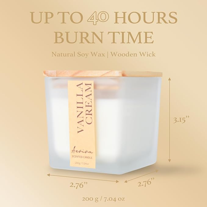 Scented Candle, 7.04 oz Vanilla Cream Aromatherapy Candle, Natural Soy Wax with Wooden Wick, Candles for Home, 45 Hours Burn Time, Scented Jar Candle Gifts