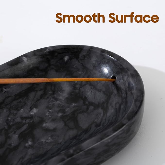 Incense Holder, Natural Marble Incense Burner, Incense Stick Holder for Meditation, insence-Sticks Holder, 10.6inch Ash Catcher (Black)