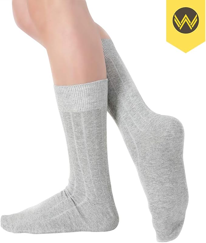 WANDER Mens Dress Socks Double Needle Rib Cotton Solid Premium Socks Lightweight Classic Business Socks 6/8 Pairs 7-12/13-15