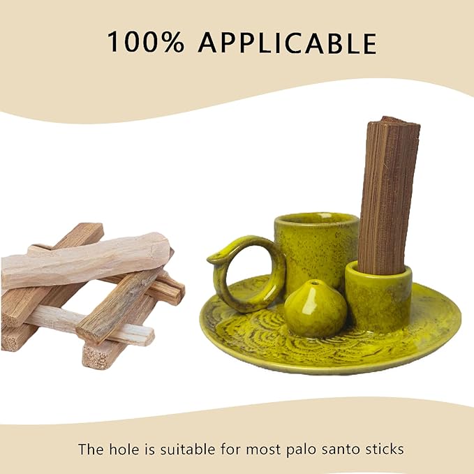 4 in 1 Incense Burner Holder for Sticks, Palo Santo Sticks Holder, Candle and Sage Holder for Burning Ceramic Ash Catcher Tray for Meditation Yoga Room Home Decor (Yellow)