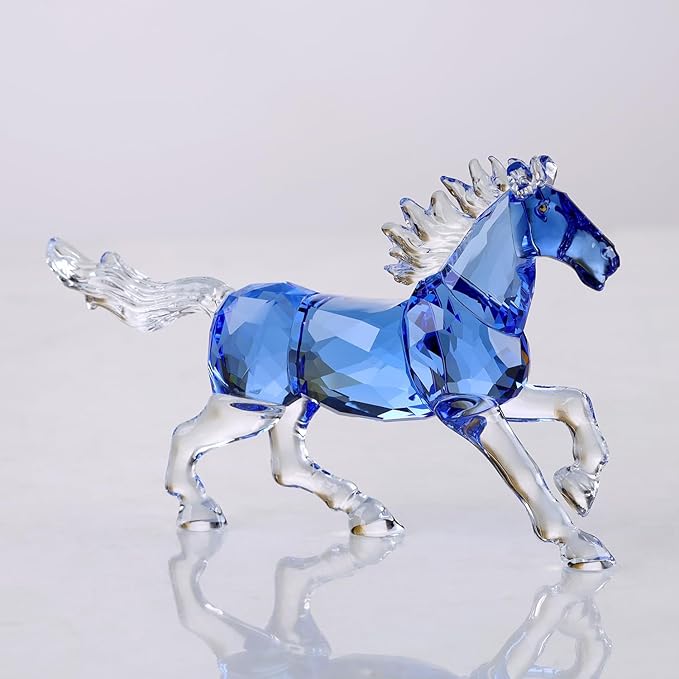 Crystal Horse Realistic Animal Art Figurine Collection Table top Ornament Statue Home Decor (Blue)