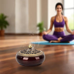 Copper Incense Burner with Stick Holder, Incense Stick Holder Cone Coil Holder with Fireproof Cotton for Madiation Yoga Spa Home Office Decor (Brown)