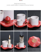 Mushroom Ceramic Incense Holder Set,4-in-1 Design for Sage, Palo Santo, Incense Sticks Candles,Red Ceramic Ash Catcher Tray for Mess-Free Meditation, Yoga and Home Decor