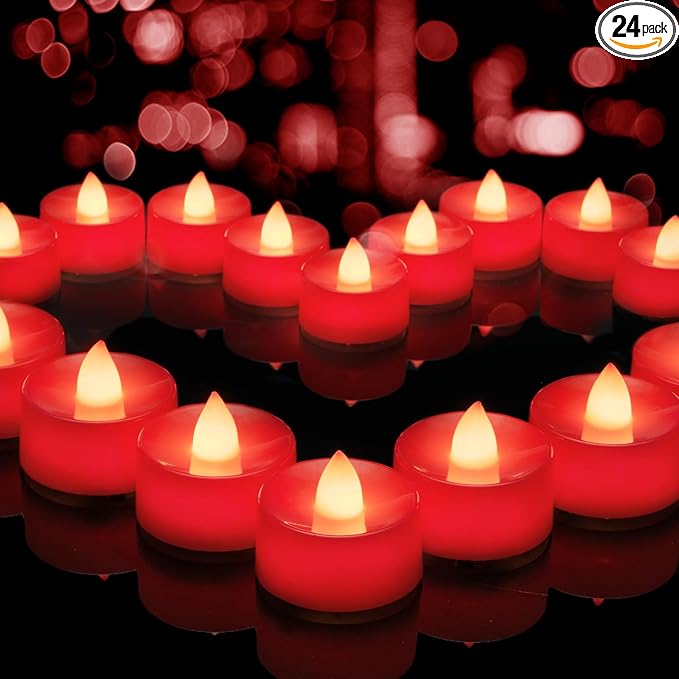 BEICHI Flameless Candles, 24-Pack LED Tea Lights Candles Battery Operated, Electric Fake Tealights, Votive Candles Bulk for Halloween, Christmas, Wedding- Red Light