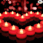 BEICHI Flameless Candles, 24-Pack LED Tea Lights Candles Battery Operated, Electric Fake Tealights, Votive Candles Bulk for Halloween, Christmas, Wedding- Red Light