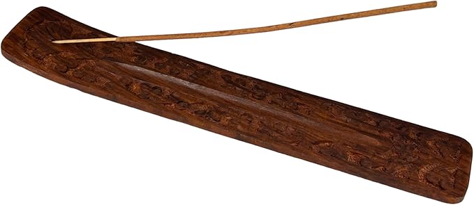 S.B ARTS Wooden Incense Holder with Floral Design - Ash Catcher, Zen Incense Burner Tray - Home Decor Gift Accessories - Yoga Meditation Stand (10 Inches Long)