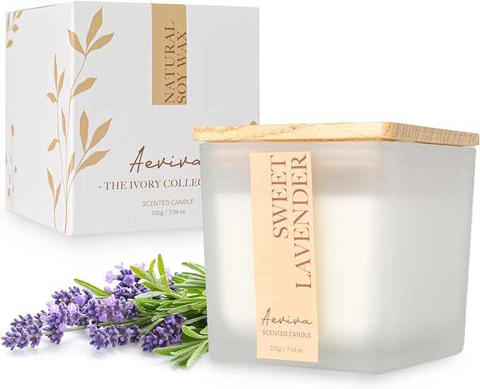 Scented Candle, 7.04 oz Lavender Aromatherapy Candle, Natural Soy Wax with Wooden Wick, Candles for Home, 45 Hours Burn Time, Scented Jar Candle Gifts