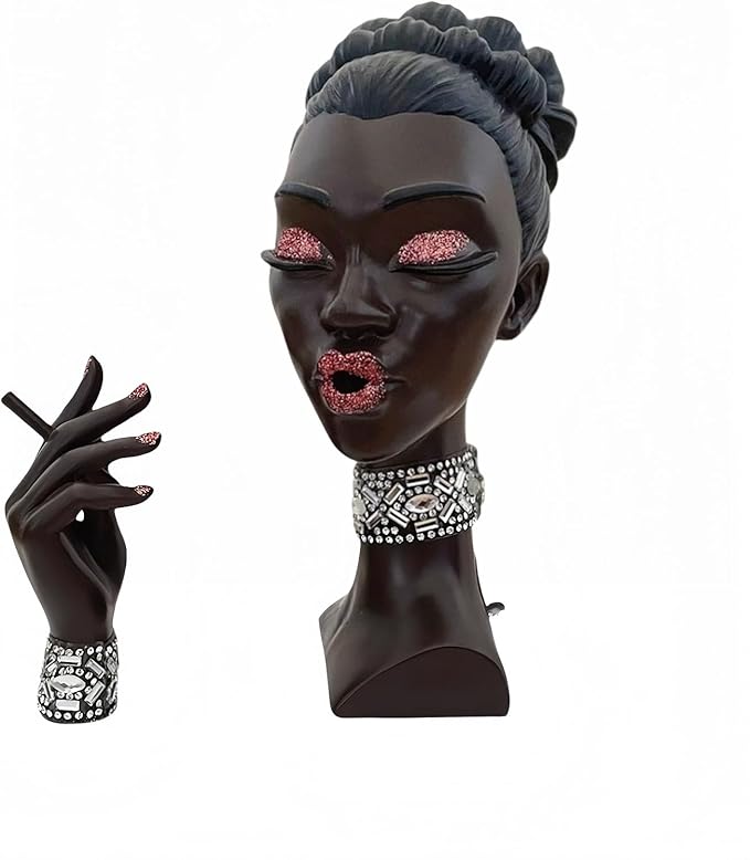 Elegant Head Incense Black Woman Burner, Modern Design, Stylish Incense Holder Black Women, Sophisticated Home Decor, Desk Accessory (Pinkeye)