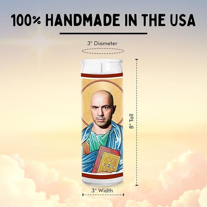 Joe Celebrity Glass Jar Candle – Unscented Handmade Soy Wax Votive Candle – Unique Gift for Podcast Lovers – Home Decor Collectible for Living Room & Office – 8 Inch