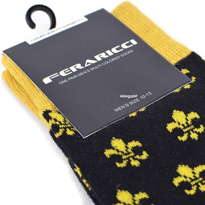 boxed-gifts Men's Mardi Gras Socks Fleur de Lis Patterned Premium Cotton Dress Casual Crew Socks for Men