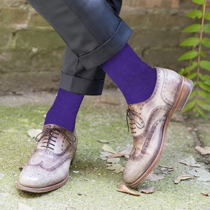 Feraricci Solid Color Casual Dress Socks for Men - Colorful & Comfortable Crew Socks
