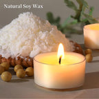 50 Pcs Soy Wax Tealight Candles (6 Hour Burn Time) White Unscented Votive Candles, Smokeless & Extended Burn Time Clear Cup Tea Lights for Weddings, Home, Emergencies