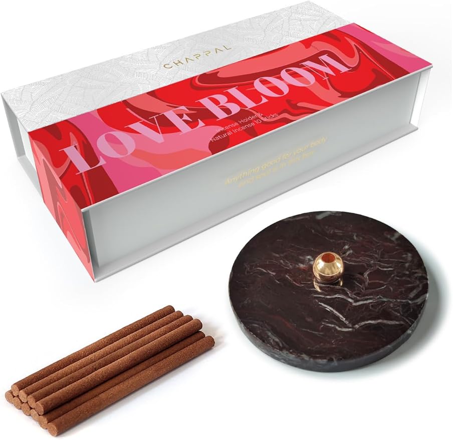 Love Bloom Incense Set – Rose Scented Sticks with Golden Cherry Marble Holder – Aromatherapy Gift for Relaxation, Meditation & Home Decor – 10 Long-Lasting Incense Sticks in Gift Box