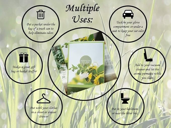 Honeysuckle Scented Sachets Pack of 3, Spring and Summer - Long-Lasting Scented Bags, Home Fragrance, Air Freshener & Deodorizer for Closet, Room, Drawer, or Cars, Made in USA