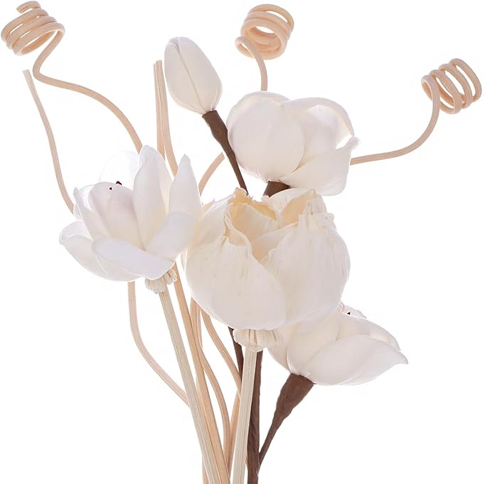 9 Pcs Reed Diffuser Sticks, Reed Fragrance Diffuser Flowers Set, Natural Rattan&Handmade Flower Refill Replacement Sticks, House Bedroom Office Decor