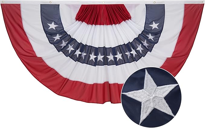SYII Bunting Flag 4x8 Feet, Embroidery Stars U.S.A 4th of July Bunting Flags with 5 Brass Grommets, Patriotic Half Fan Banner for Fourth of July Decor, 4th of july Decorations Outdoor