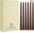 New Burning Formula Unscented Dripless 10-Inch Taper Candles Set of 12 - Cocoa Brown, for Wedding, Dinner - Smokeless, Long Burning - Hand Poured, Colored Tall Candlesticks - Marrón Cacao