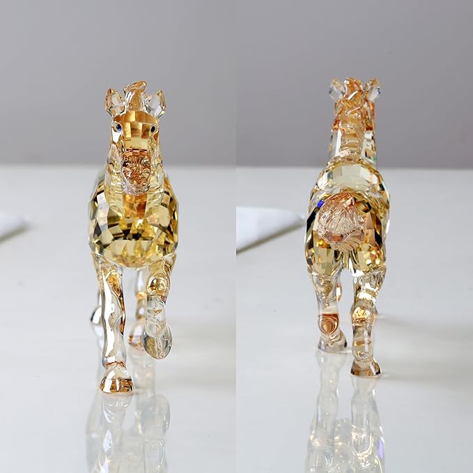 Crystal Horse Realistic Animal Art Figurine Collection Table top Ornament Statue Home Decor (Gold)