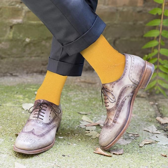Feraricci Solid Color Casual Dress Socks for Men - Colorful & Comfortable Crew Socks