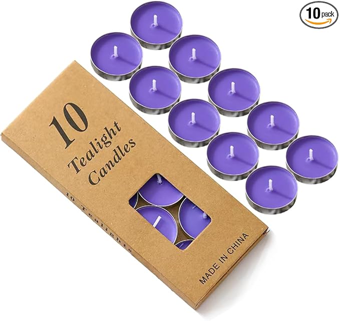Colored tealight Candles Handmade Organic Tea Lights Set of 10pack Small red Candles 1.5-2 Hours Burn Tea Lights for Valentine's Day, Birthday, Votive Parties ，Home Decoration (Purple)