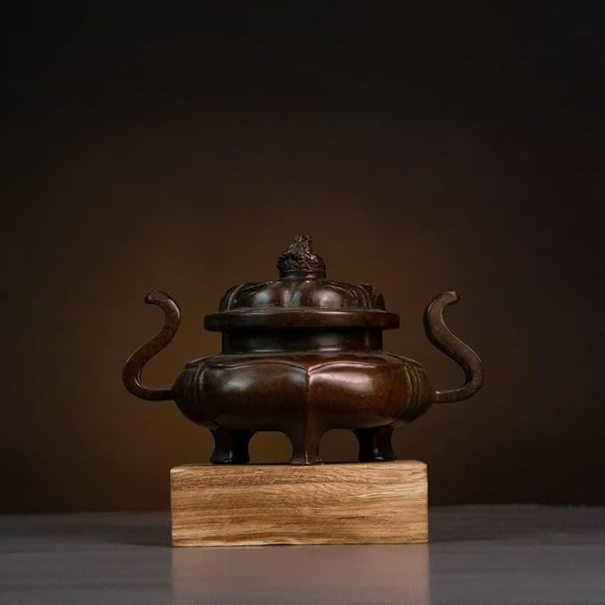 Copper Incense Burner Chinese Brass Incense Burner Kit Traditional Zen Incense Burner Antique Style Office Yoga Home Decor 5.7 * 3.9 * 3.7IN 2.7LB