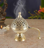 DSH CRAFTING YOUR CURIOSITY Dsh Home Purifying Brass Dhuna Loban Burner Dhooni Dhoop Dani Dhuni Brass Table Dhoop Dani Incense Burner for Loban. (Medium)