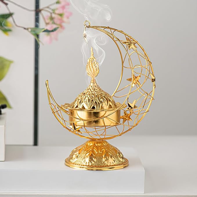 Metal Greek Incense Burner Antique Arabic Incense Censer Pot Metal Candlestick Candle Stand Incense Bowl for Aromatherapy Yoga Spa Home Decor (Gold)