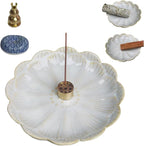 Ceramic Incense Holder for Sticks, Handmade Incense Burner Trays with 3 Pcs Incense Holes, Multi-Purpose Ash Catcher for Coils, White Sage & Palo Santo, Smudge Bowl for Meditation Yoga Decor (White)