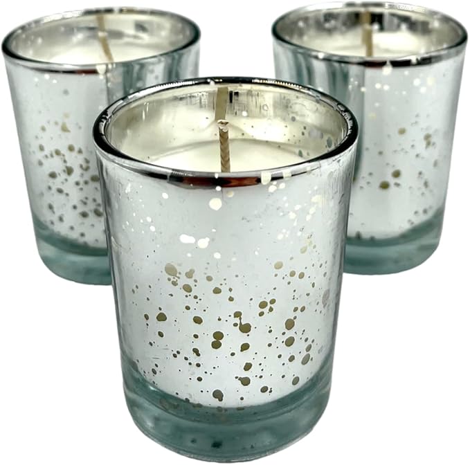 Mister Candle - Citronella Scented Silver Mercury Filled Glass Votive Candles Jar with Soy Wax, Perfect Home Decoration, Wedding Favors Hand Poured in USA (Set of 12) (Citronella)